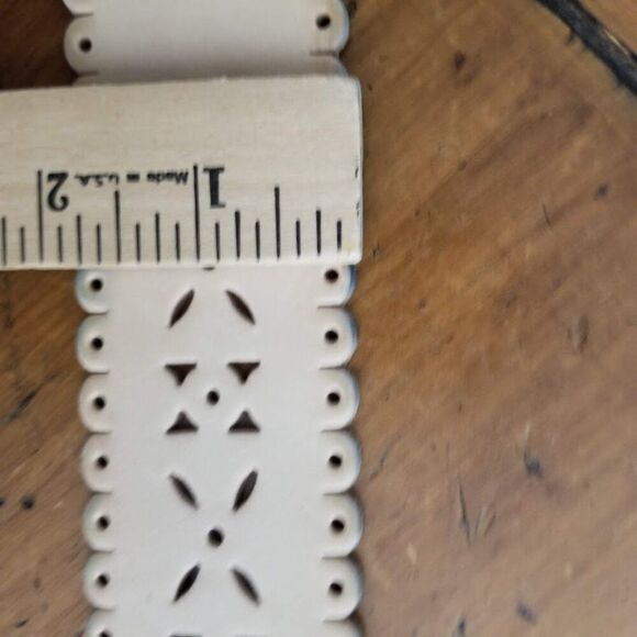 GAP Khaki Tan Leather Wide Waist Belt, Size Medium, Scallop Edge - Picture 10 of 12